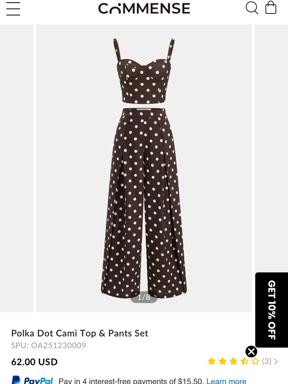 Commense Brown & White Polka Dot Wide-Leg Pants Set